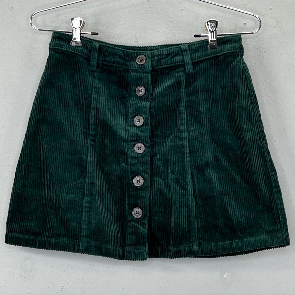 Forever 21 Emerald Green Corduroy Skirt Buttons Small